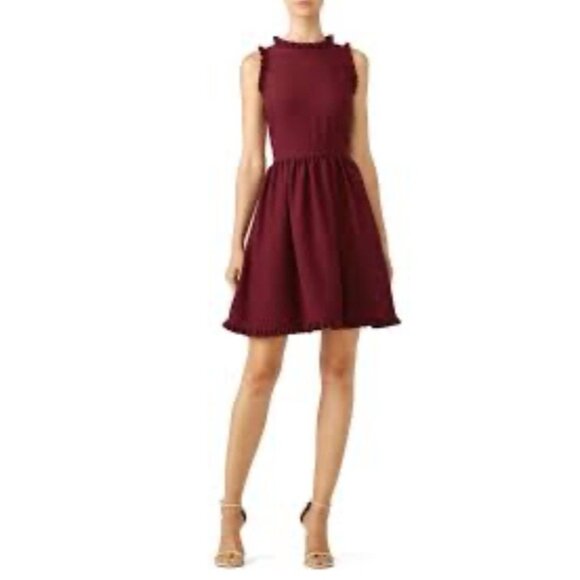 Kate Spade Dress 10 Cherry Burgundy Red Ruffle Trim Stretch Career Church - Picture 5 of 16